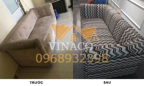 Công trình bọc lại ghế sofa nỉ cũ bám bẩn tại quận Hoàng Mai của Vinaco