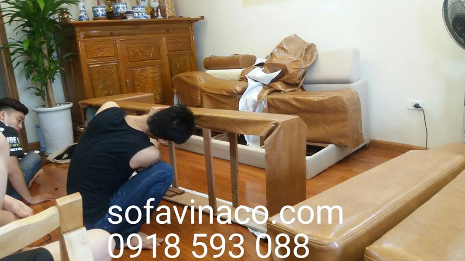 Bọc lại ghế sofa nỉ thành sofa da tại khu đô thị Tân Tây Đô