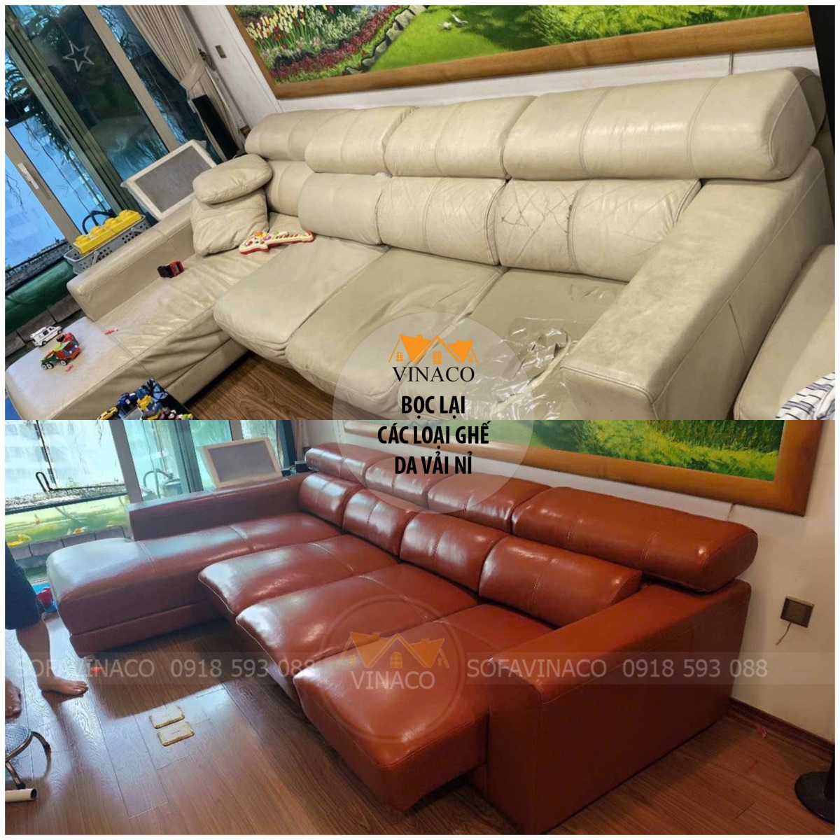Bộ ghế lột xác sau khi sử dụng dịch vụ bọc ghế sofa của Vinaco