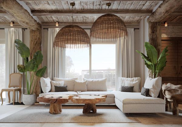 Cảm hứng thiết kế phòng khách theo phong cách mộc mạc với gam màu đơn giản