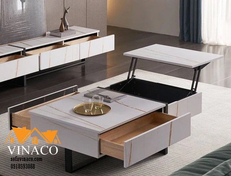 Thiết kế không gian phòng khách hiện đại với mẫu bàn sofa thông minh.