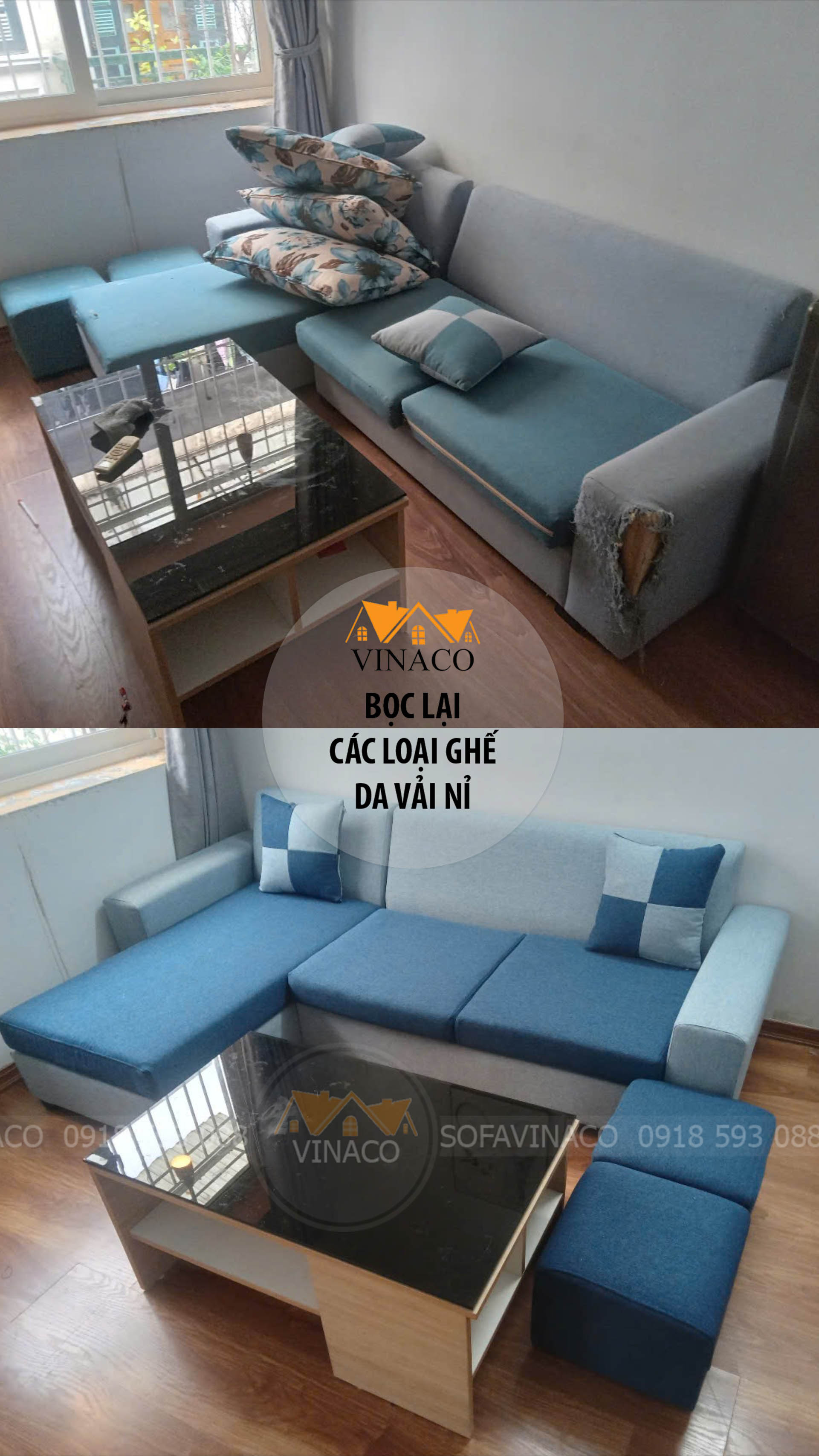 Bọc Lại Bộ Ghế Sofa Góc Chữ L Bằng Vải Mà Vẫn Giữ Nguyên Màu Cũ Tương Đối