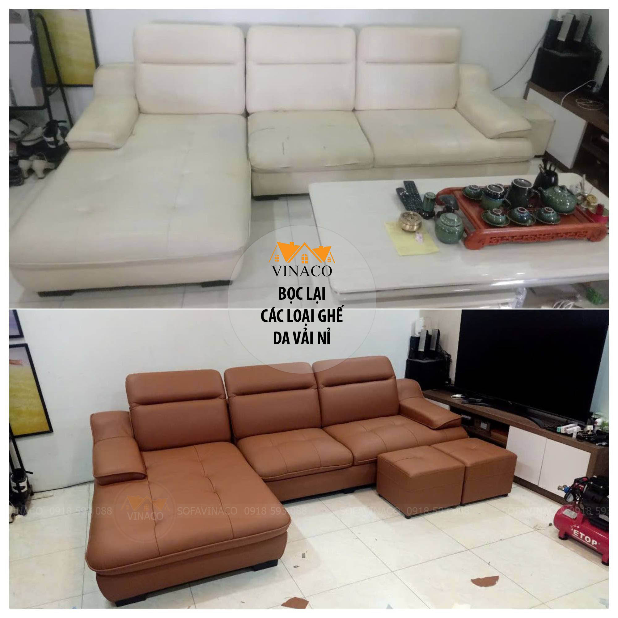 Bọc lại ghế sofa da tại nhà ở Thanh Xuân, Hà Nội