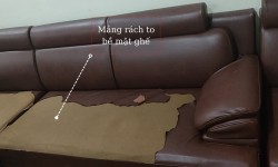 Bọc ghế sofa da rách MẢNG TO phần ngồi cho chị Lợi tại chung cư Ciputra