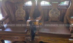 Đệm ghế gỗ đồng kỵ bọc da cho khách tại Lai Châu