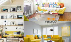 Phòng khách nổi bật với các kiểu kết hợp sofa màu vàng