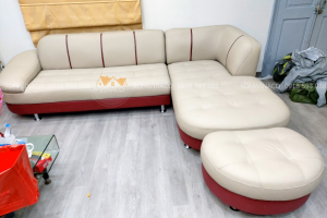 Bọc ghế sofa da thật bẩn + rạn nứt cho khách tại chung cư 92 Thanh Nhàn