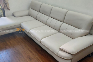 Bọc ghế sofa góc bị bạc màu da cho khách tại Thới An, Quận 12