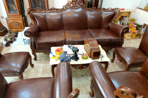 Bọc lại ghế sofa từ vải sang da cho anh Quốc Thư tại Hà Đông